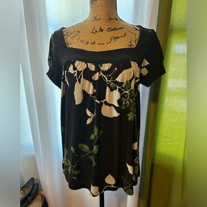 Elegant Brown and Green & White Floral Women's Top